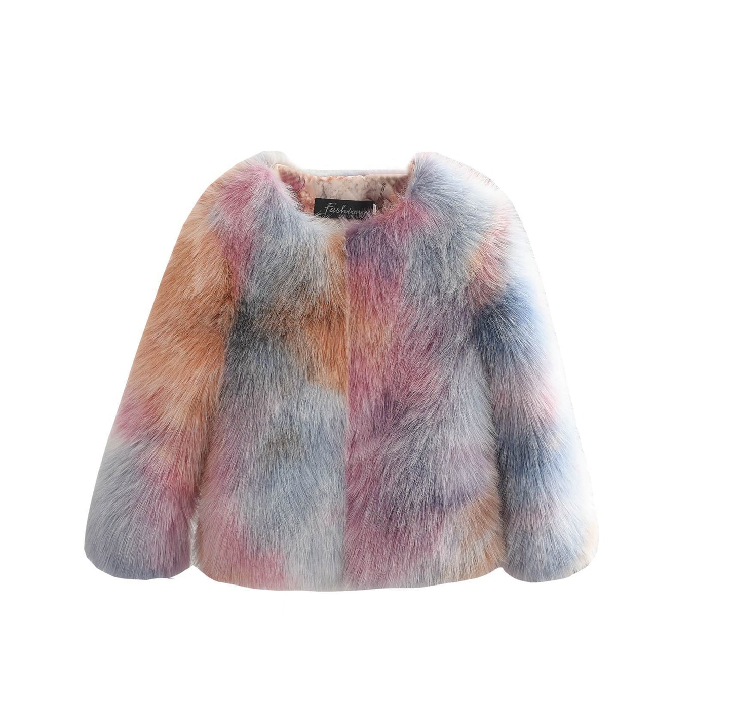 Color Contrast fur coat for girls