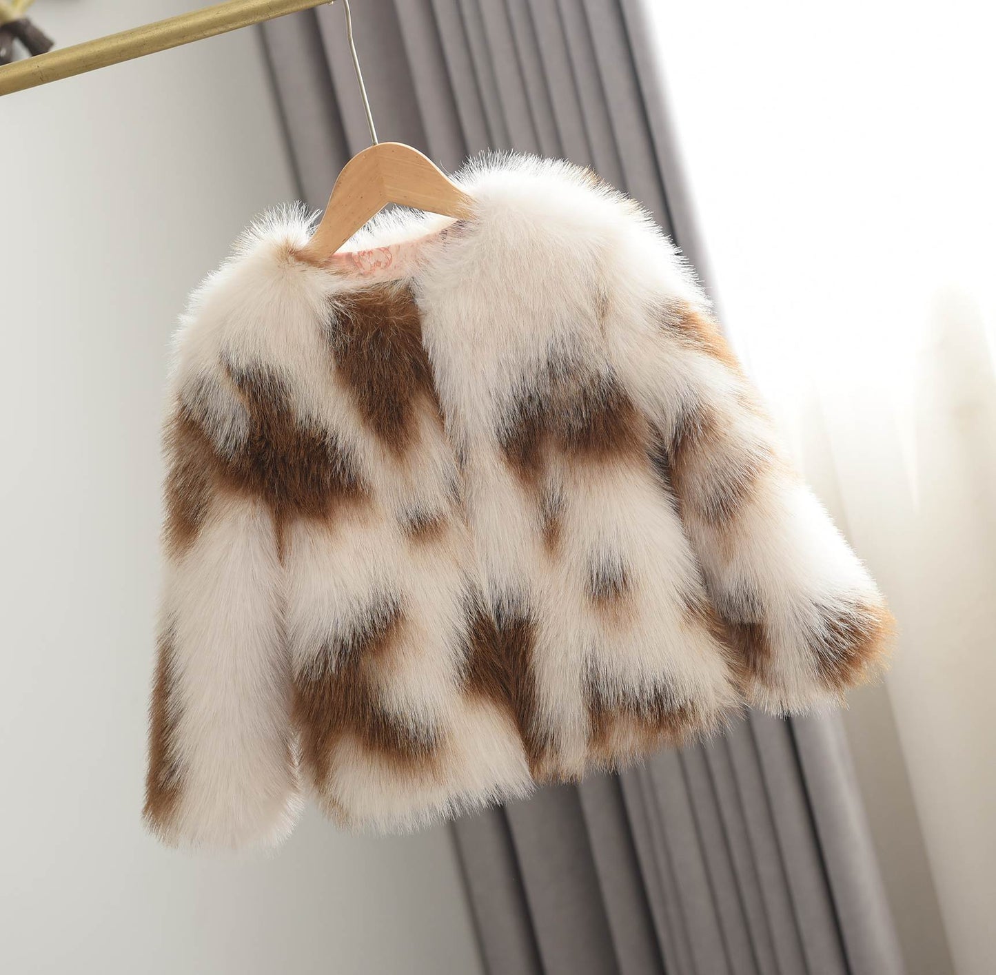 Color Contrast fur coat for girls