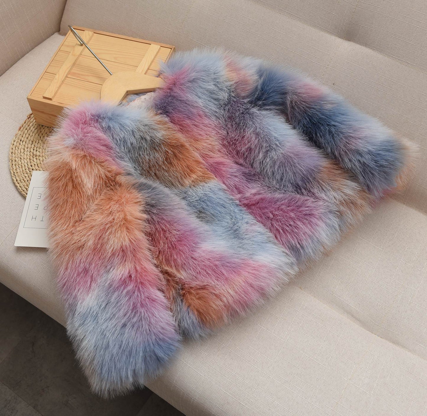 Color Contrast fur coat for girls