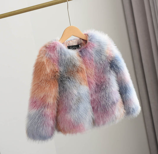 Color Contrast fur coat for girls