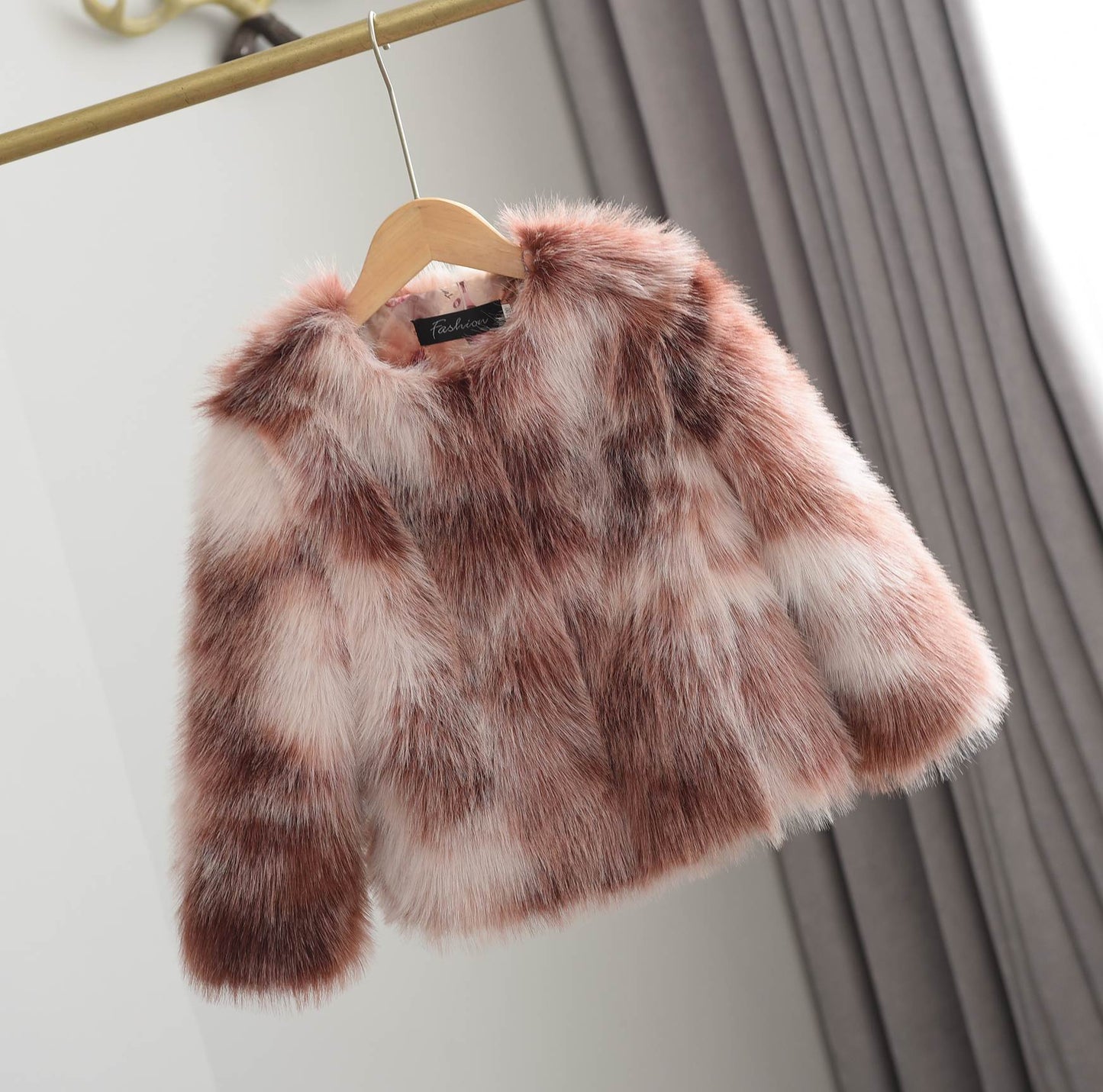 Color Contrast fur coat for girls